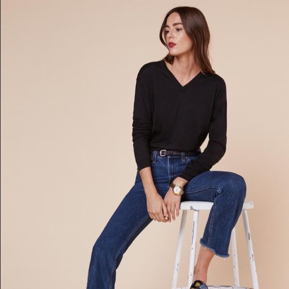 Reformation Jacques silk cashmere black sweater